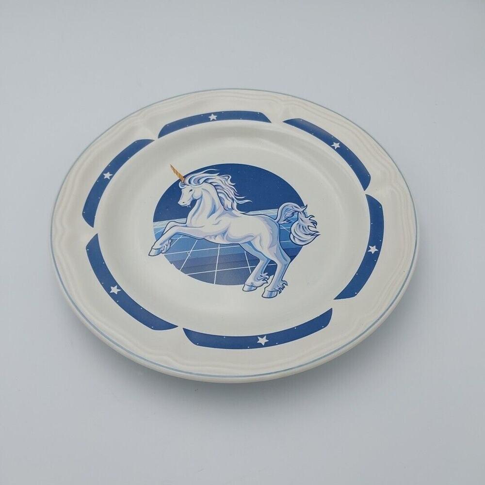 Vtg Replacement Tienshan Stoneware Blue‎ Unicorn Fantasy Salad Plate 7.5"